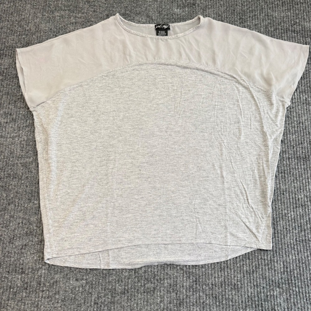 Lord & Taylor Boxy Top Knit Sheer Panel Cap Sleeve Women's Medium‎